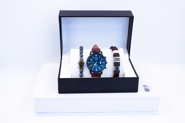 Wholesale Europe and America Luxury Men Watch Set  Fashion men's bracelet watch set casual leather men's sports bracelet jewelry