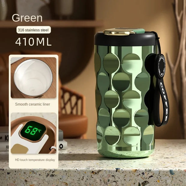410ml Light Luxury Stainless Steel Thermos Cup Ceramic Liner Smart Coffee Cup Portable LED Temperature Display Vacuum Thermos
