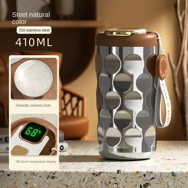 410ml Light Luxury Stainless Steel Thermos Cup Ceramic Liner Smart Coffee Cup Portable LED Temperature Display Vacuum Thermos