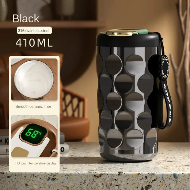 410ml Light Luxury Stainless Steel Thermos Cup Ceramic Liner Smart Coffee Cup Portable LED Temperature Display Vacuum Thermos