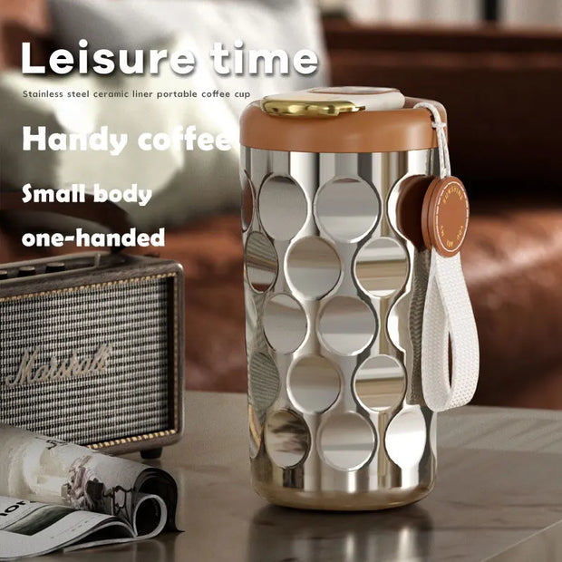 410ml Light Luxury Stainless Steel Thermos Cup Ceramic Liner Smart Coffee Cup Portable LED Temperature Display Vacuum Thermos