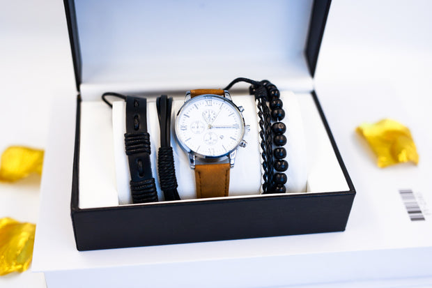 Wholesale Europe and America Luxury Men Watch Set  Fashion men's bracelet watch set casual leather men's sports bracelet jewelry