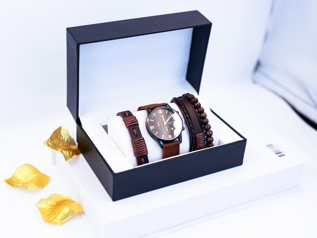 Wholesale Europe and America Luxury Men Watch Set  Fashion men's bracelet watch set casual leather men's sports bracelet jewelry