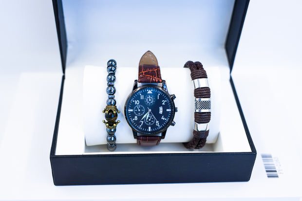Wholesale Europe and America Luxury Men Watch Set  Fashion men's bracelet watch set casual leather men's sports bracelet jewelry