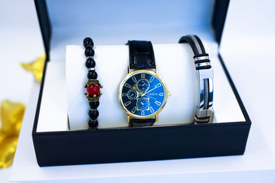 Wholesale Europe and America Luxury Men Watch Set  Fashion men's bracelet watch set casual leather men's sports bracelet jewelry