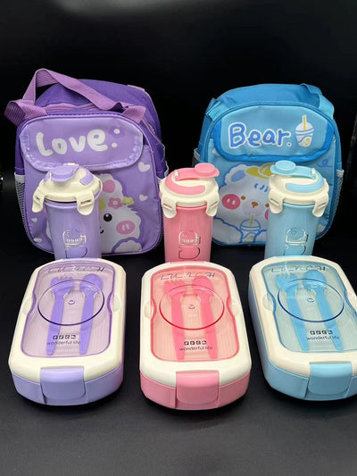 Children's Silicone Lunch Box, Drink Bottle Set with the bag