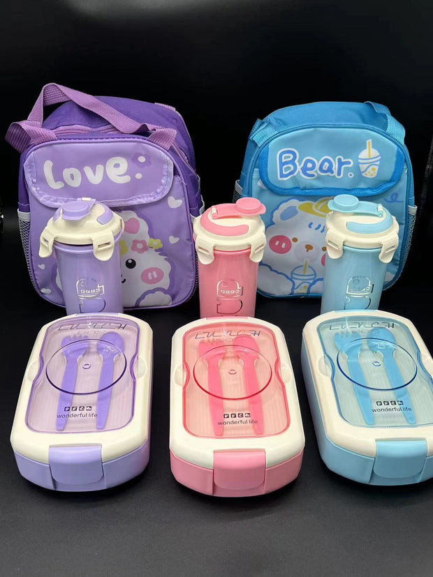 Children's Silicone Lunch Box, Drink Bottle Set with the bag