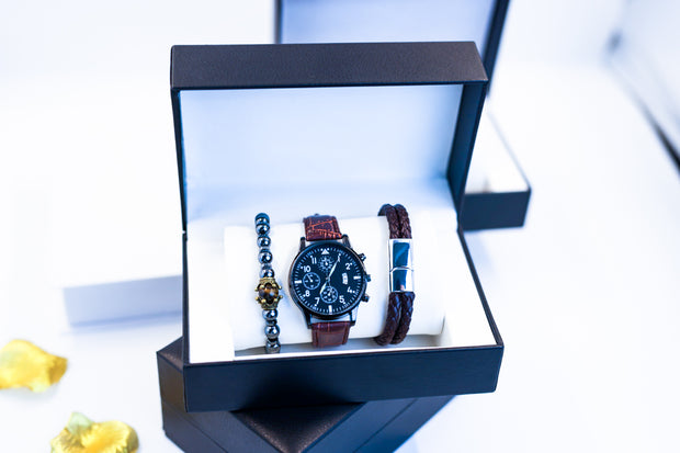 Wholesale Europe and America Luxury Men Watch Set  Fashion men's bracelet watch set casual leather men's sports bracelet jewelry