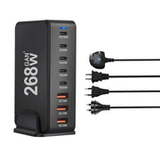 شاحن سريع متعدد المنافذ USB Type C بقوة 268 واط GaN مع منافذ متعددة PD QC4.0 شاحن سطح مكتب سريع شاحن هاتف محمول محول 100 واط