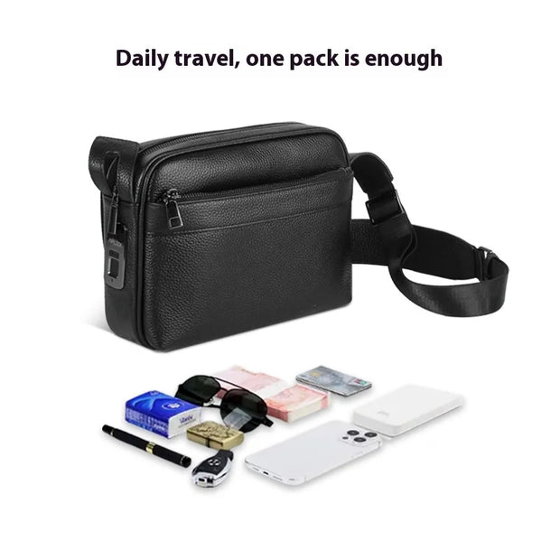 Men's Fingerprint Lock Genuine Leather Crossbody Bag with Stylish Shoulder Bag for Men