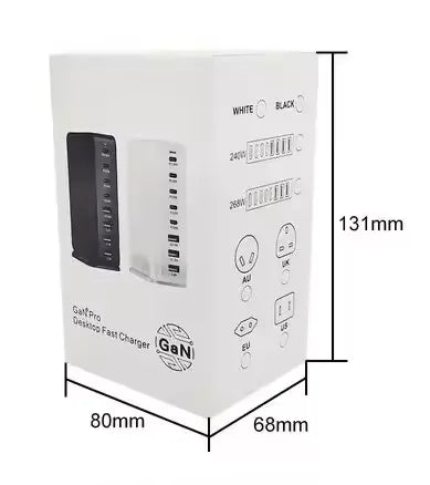 شاحن سريع متعدد المنافذ USB Type C بقوة 268 واط GaN مع منافذ متعددة PD QC4.0 شاحن سطح مكتب سريع شاحن هاتف محمول محول 100 واط