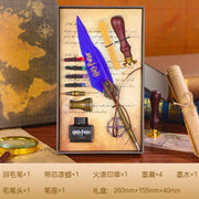 Vintage Style Splash Gold Quill Pen Gift Box Business Dip Pen Fire Seal Gift Box Set