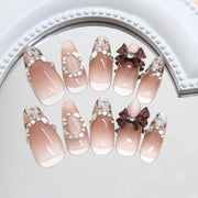 3D Press on Nail Top Selling Nail Supplies Wholesale 3D Bow Decorate Heavy Industry Pre-made Cat Eye Fake Nail with Box