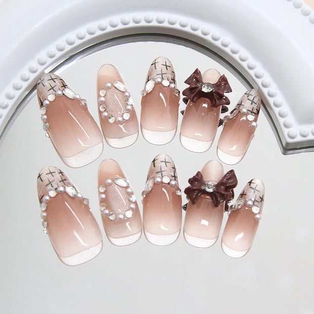 3D Press on Nail Top Selling Nail Supplies Wholesale 3D Bow Decorate Heavy Industry Pre-made Cat Eye Fake Nail with Box