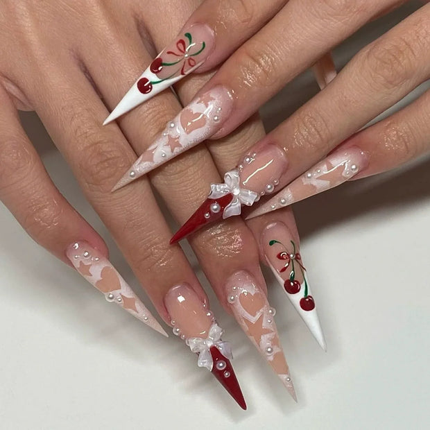 3D Press on Nail Top Selling Nail Supplies Wholesale 3D Bow Decorate Heavy Industry Pre-made Cat Eye Fake Nail with Box