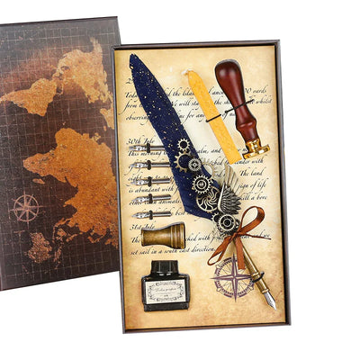 Vintage Style Splash Gold Quill Pen Gift Box Business Dip Pen Fire Seal Gift Box Set