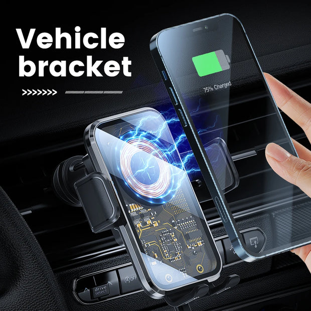Fast Wireless Charger 15W 360 Rotating Intelligent Induction Vehicle Bracket Touch Sensing Texture Mirror Car Mount