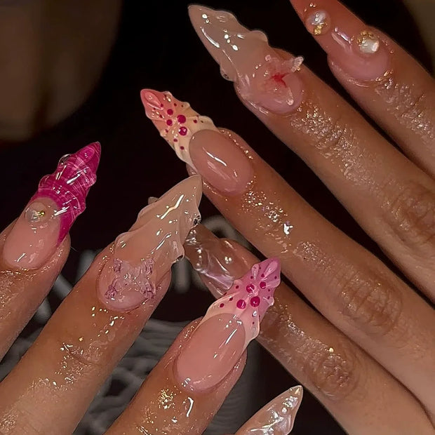 3D Press on Nail Top Selling Nail Supplies Wholesale 3D Bow Decorate Heavy Industry Pre-made Cat Eye Fake Nail with Box