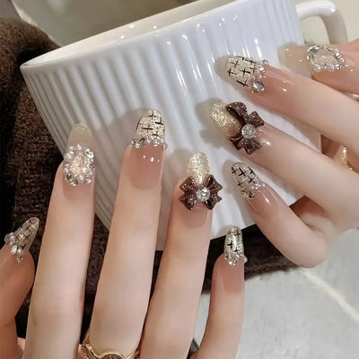 3D Press on Nail Top Selling Nail Supplies Wholesale 3D Bow Decorate Heavy Industry Pre-made Cat Eye Fake Nail with Box