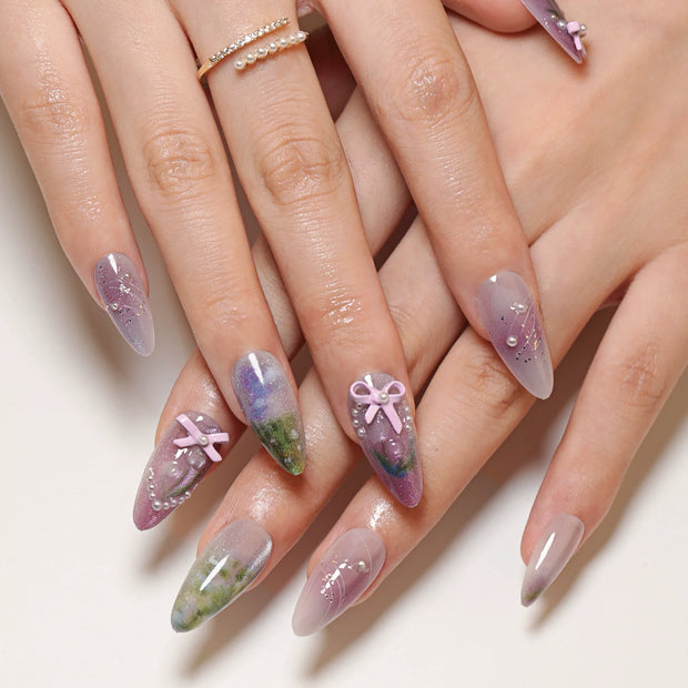3D Press on Nail Top Selling Nail Supplies Wholesale 3D Bow Decorate Heavy Industry Pre-made Cat Eye Fake Nail with Box