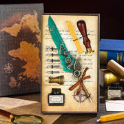 Vintage Style Splash Gold Quill Pen Gift Box Business Dip Pen Fire Seal Gift Box Set