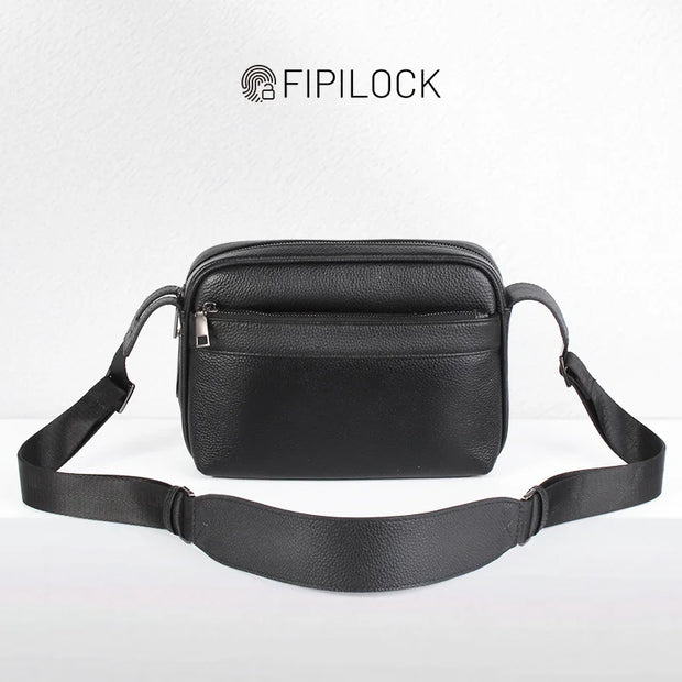 Men's Fingerprint Lock Genuine Leather Crossbody Bag with Stylish Shoulder Bag for Men