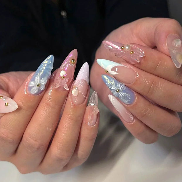 3D Press on Nail Top Selling Nail Supplies Wholesale 3D Bow Decorate Heavy Industry Pre-made Cat Eye Fake Nail with Box