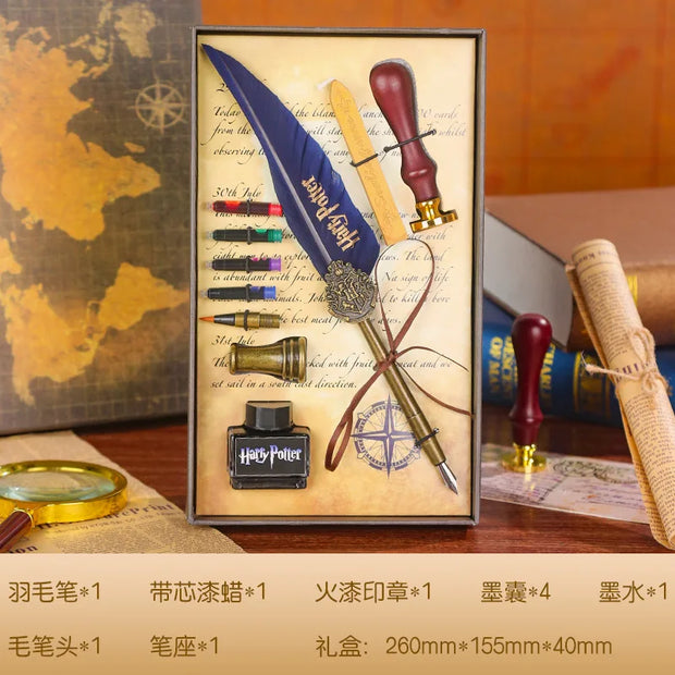 Vintage Style Splash Gold Quill Pen Gift Box Business Dip Pen Fire Seal Gift Box Set