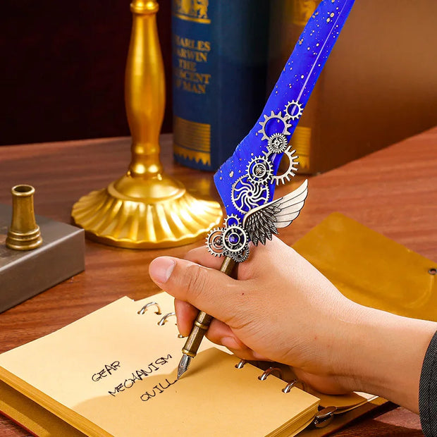 Vintage Style Splash Gold Quill Pen Gift Box Business Dip Pen Fire Seal Gift Box Set