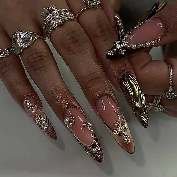 3D Press on Nail Top Selling Nail Supplies Wholesale 3D Bow Decorate Heavy Industry Pre-made Cat Eye Fake Nail with Box