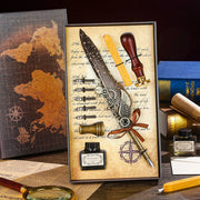 Vintage Style Splash Gold Quill Pen Gift Box Business Dip Pen Fire Seal Gift Box Set