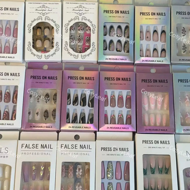 3D Press on Nail Top Selling Nail Supplies Wholesale 3D Bow Decorate Heavy Industry Pre-made Cat Eye Fake Nail with Box