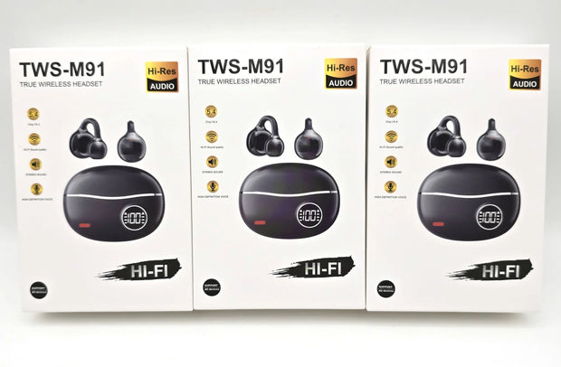 New TWS-M91 Wireless  Cross-Border Clip-On Sports True Wireless Earphones with Digital Display and 30ms Gaming Low Latency