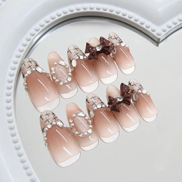 3D Press on Nail Top Selling Nail Supplies Wholesale 3D Bow Decorate Heavy Industry Pre-made Cat Eye Fake Nail with Box