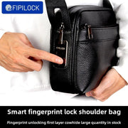 Men's Fingerprint Lock Genuine Leather Crossbody Bag with Stylish Shoulder Bag for Men