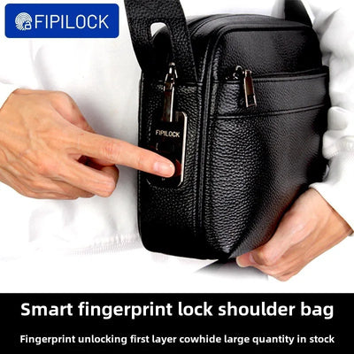 Men's Fingerprint Lock Genuine Leather Crossbody Bag with Stylish Shoulder Bag for Men