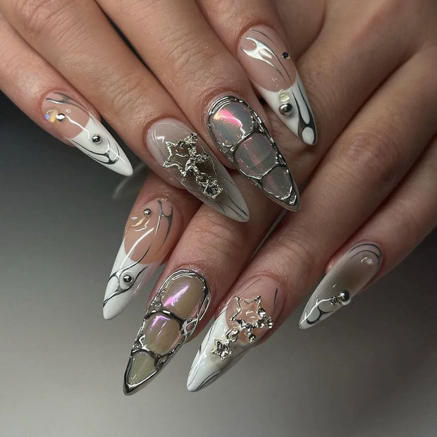 3D Press on Nail Top Selling Nail Supplies Wholesale 3D Bow Decorate Heavy Industry Pre-made Cat Eye Fake Nail with Box