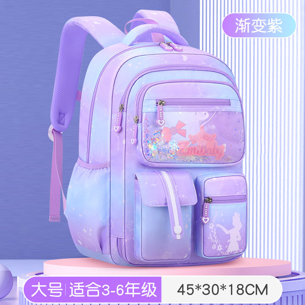 New Sesame Baby primary school bag, female 1-3-6 grade gradual change color cartoon children light backpack