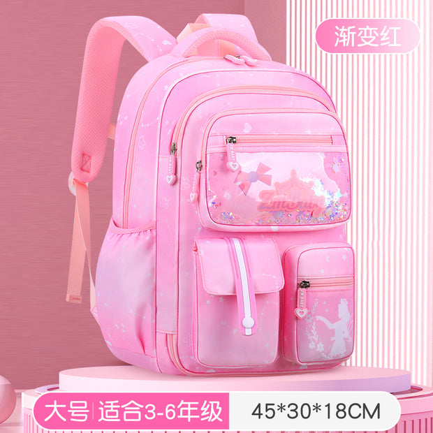 New Sesame Baby primary school bag, female 1-3-6 grade gradual change color cartoon children light backpack