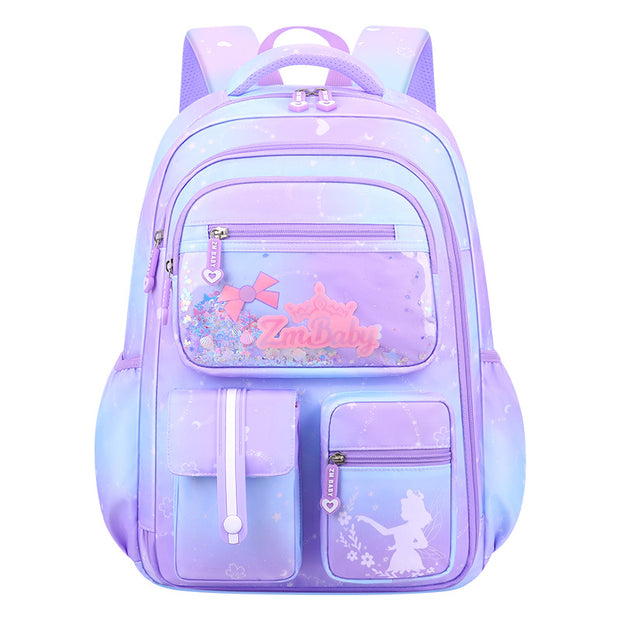 New Sesame Baby primary school bag, female 1-3-6 grade gradual change color cartoon children light backpack