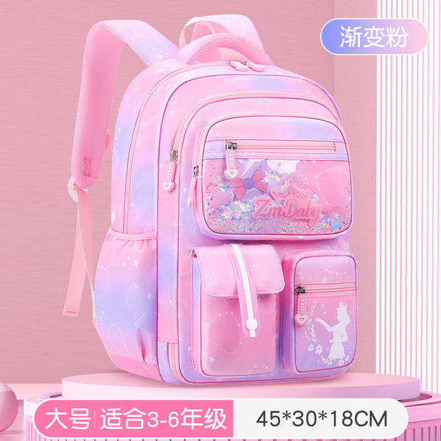 New Sesame Baby primary school bag, female 1-3-6 grade gradual change color cartoon children light backpack