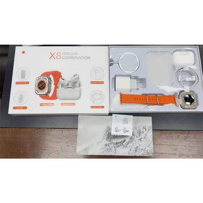 5000mAh Power bank, Latest Smart Watch Earphone 2-in-1 Ultra x8 Combination Set With 25w Pd Fast Charge,wireless Charge