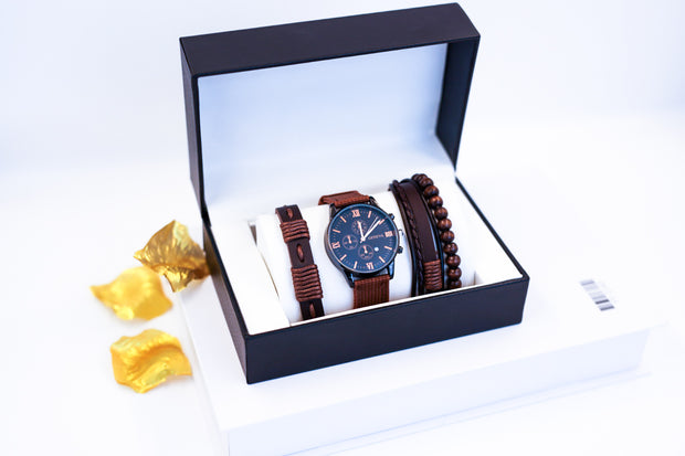 Wholesale Europe and America Luxury Men Watch Set  Fashion men's bracelet watch set casual leather men's sports bracelet jewelry